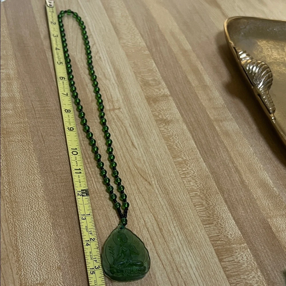 #1254= Green  Beaded Necklace with Asian “ APSARA “ Khmer Pendant. “18/20 inch “ - Picture 3 of 3